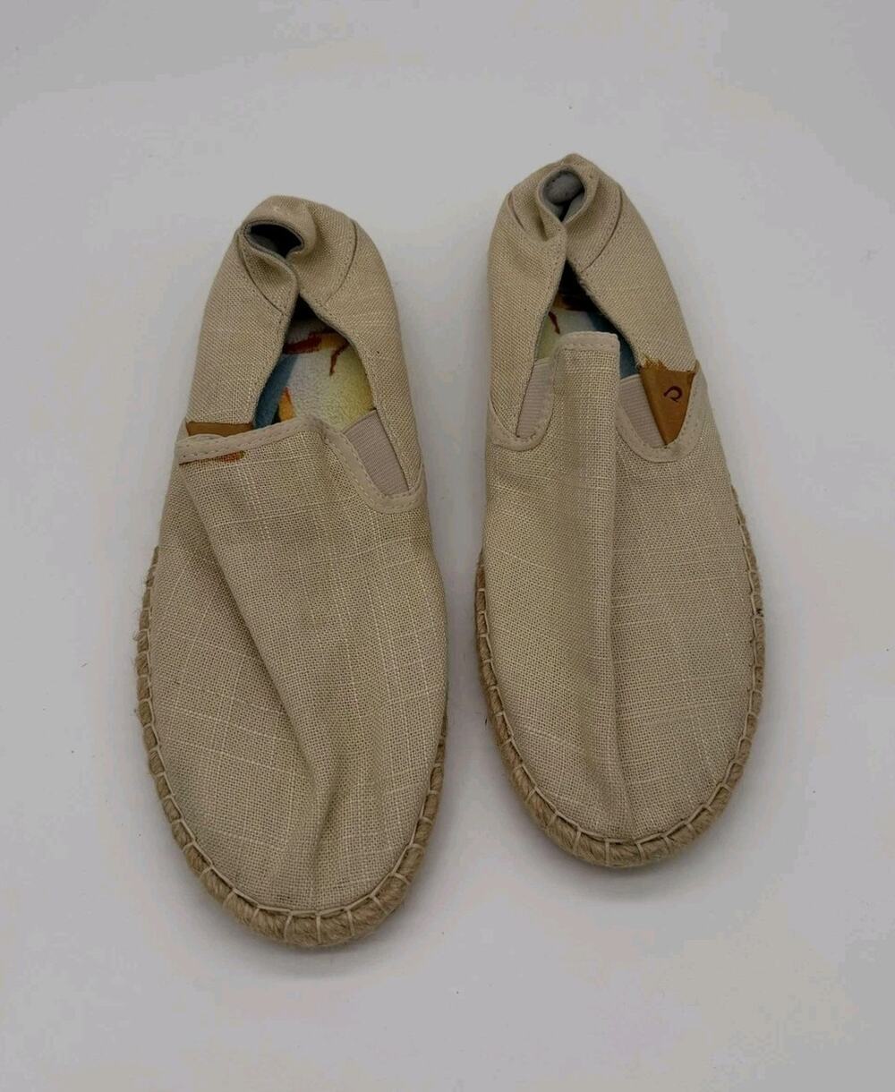 OluKai Kaula Pa'a Kapa Shoes Womens Size 9 Beige Linen Espadrille Flats Slip On